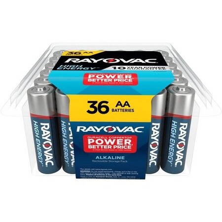 RAYOVAC Batteries, High-Energy, Alkaline, AA, Blue/Silver, 36PK RAY81536PP